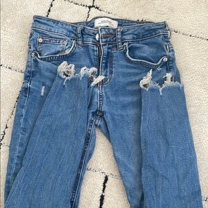 Zara Light Blue Distressed Ankle Jeans